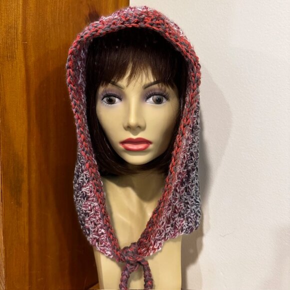 Hand knit / Crochet Granny style Hoodie with ties and Pom Pom for the Winter - Picture 1 of 9